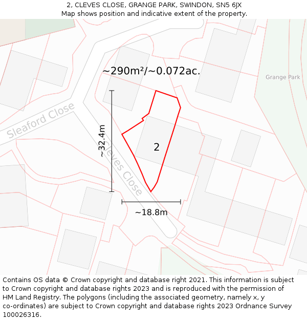 2, CLEVES CLOSE, GRANGE PARK, SWINDON, SN5 6JX: Plot and title map