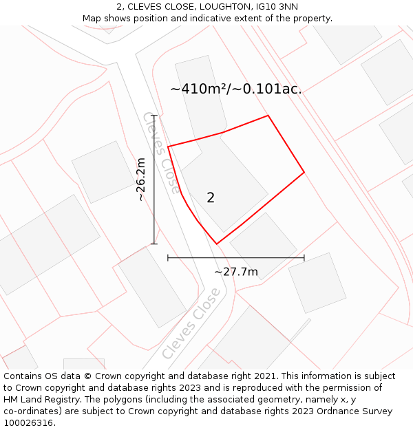 2, CLEVES CLOSE, LOUGHTON, IG10 3NN: Plot and title map