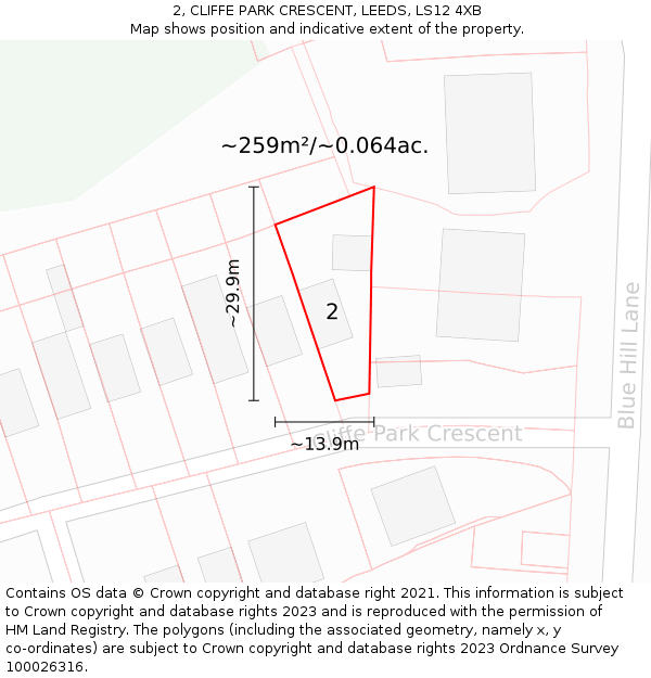 2, CLIFFE PARK CRESCENT, LEEDS, LS12 4XB: Plot and title map