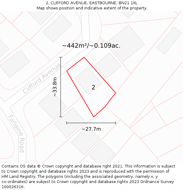 2, CLIFFORD AVENUE, EASTBOURNE, BN21 1XL: Plot and title map