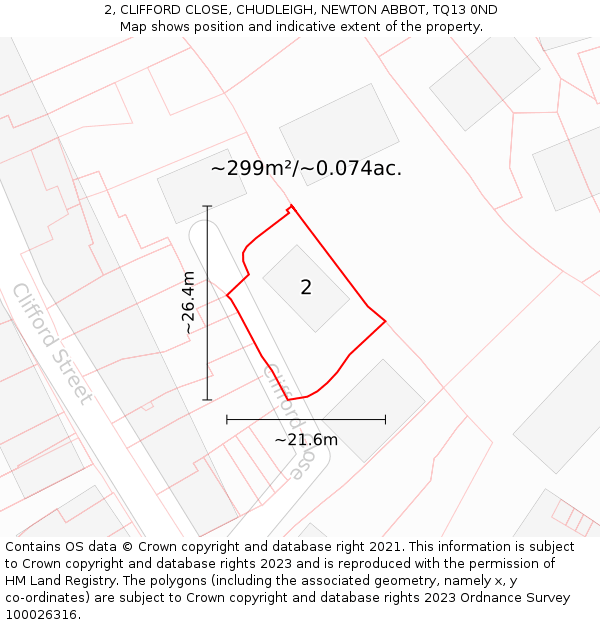 2, CLIFFORD CLOSE, CHUDLEIGH, NEWTON ABBOT, TQ13 0ND: Plot and title map