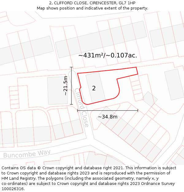 2, CLIFFORD CLOSE, CIRENCESTER, GL7 1HP: Plot and title map