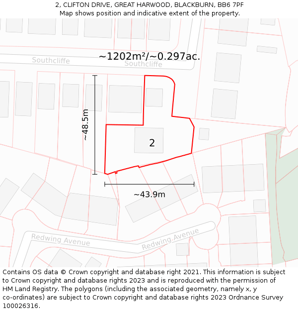 2, CLIFTON DRIVE, GREAT HARWOOD, BLACKBURN, BB6 7PF: Plot and title map
