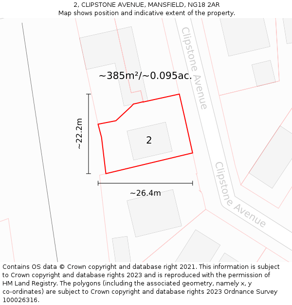 2, CLIPSTONE AVENUE, MANSFIELD, NG18 2AR: Plot and title map