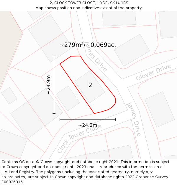 2, CLOCK TOWER CLOSE, HYDE, SK14 1RS: Plot and title map