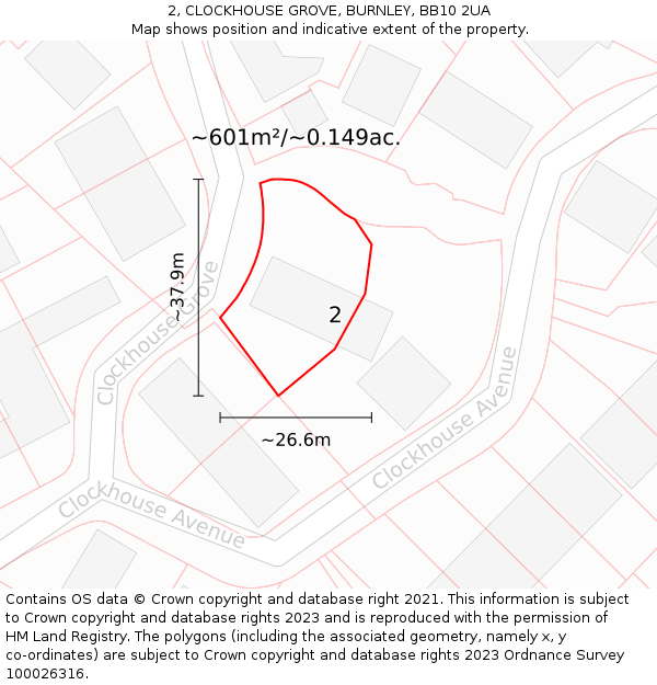 2, CLOCKHOUSE GROVE, BURNLEY, BB10 2UA: Plot and title map