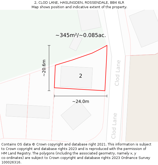 2, CLOD LANE, HASLINGDEN, ROSSENDALE, BB4 6LR: Plot and title map