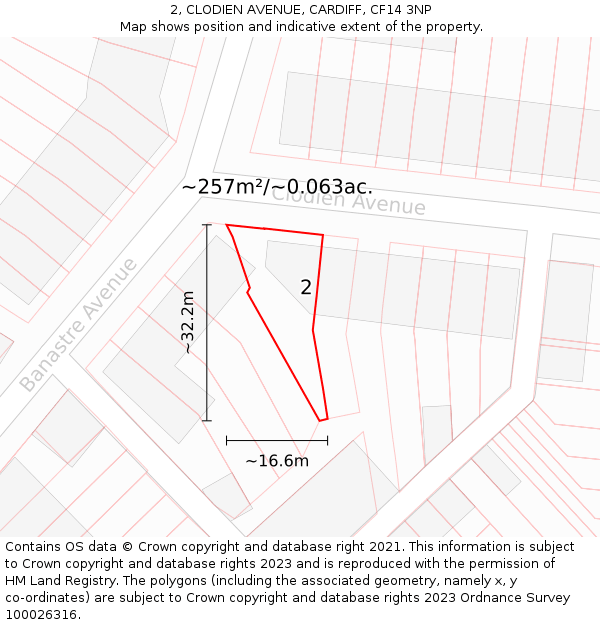 2, CLODIEN AVENUE, CARDIFF, CF14 3NP: Plot and title map