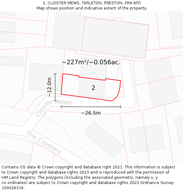 2, CLOISTER MEWS, TARLETON, PRESTON, PR4 6FD: Plot and title map