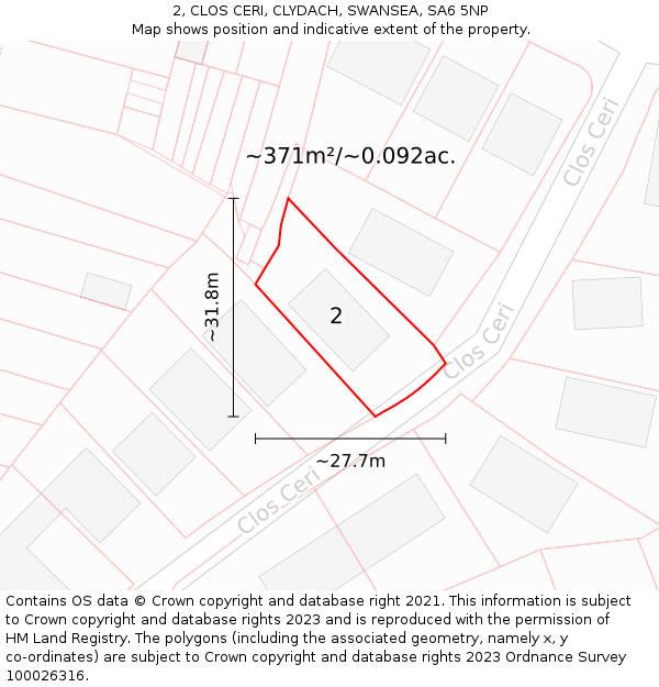 2, CLOS CERI, CLYDACH, SWANSEA, SA6 5NP: Plot and title map
