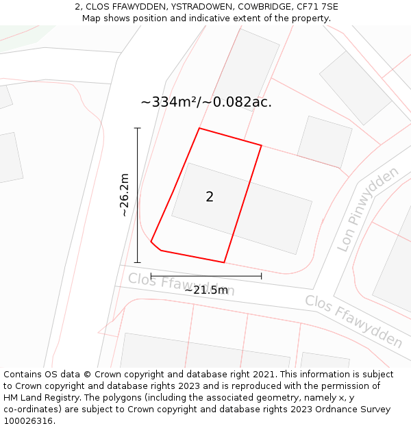 2, CLOS FFAWYDDEN, YSTRADOWEN, COWBRIDGE, CF71 7SE: Plot and title map