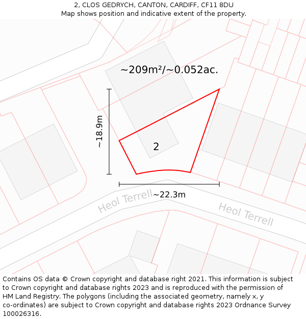 2, CLOS GEDRYCH, CANTON, CARDIFF, CF11 8DU: Plot and title map