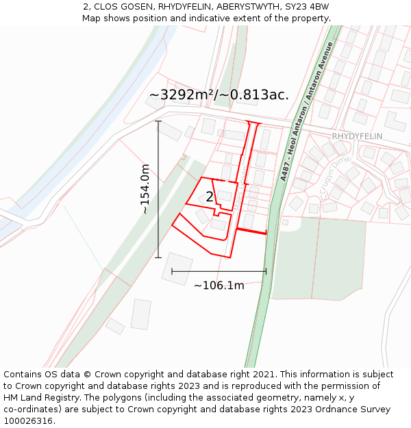 2, CLOS GOSEN, RHYDYFELIN, ABERYSTWYTH, SY23 4BW: Plot and title map