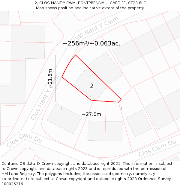2, CLOS NANT Y CWM, PONTPRENNAU, CARDIFF, CF23 8LG: Plot and title map