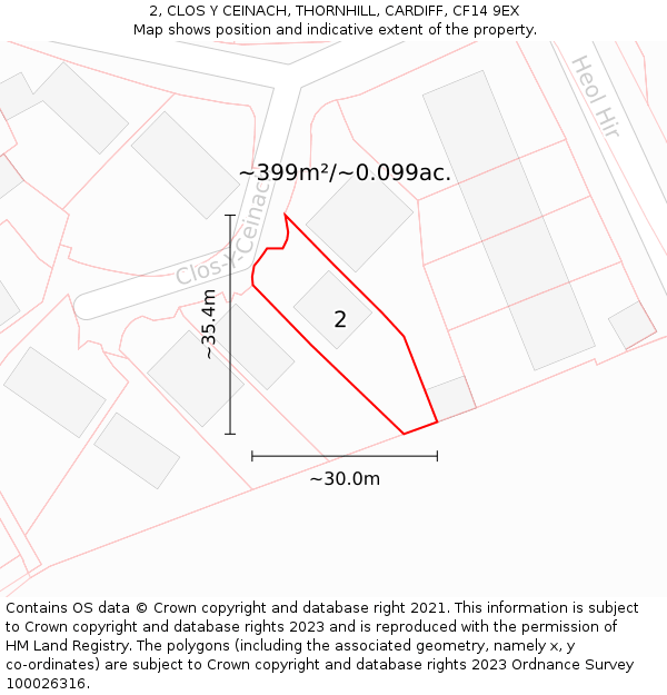 2, CLOS Y CEINACH, THORNHILL, CARDIFF, CF14 9EX: Plot and title map
