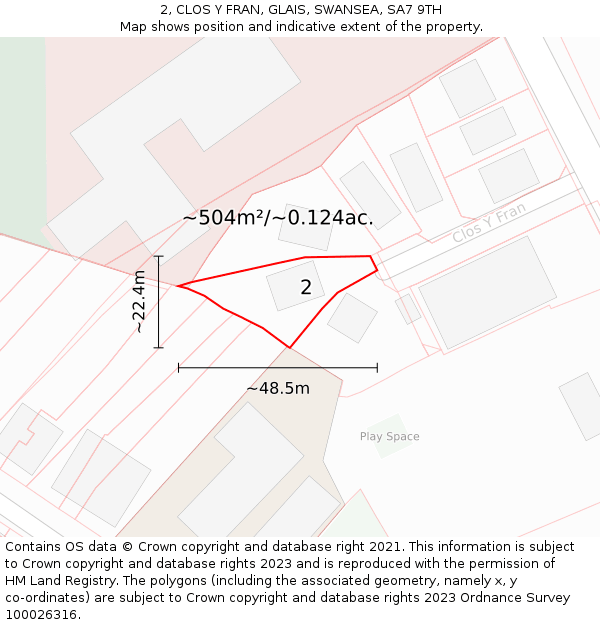 2, CLOS Y FRAN, GLAIS, SWANSEA, SA7 9TH: Plot and title map
