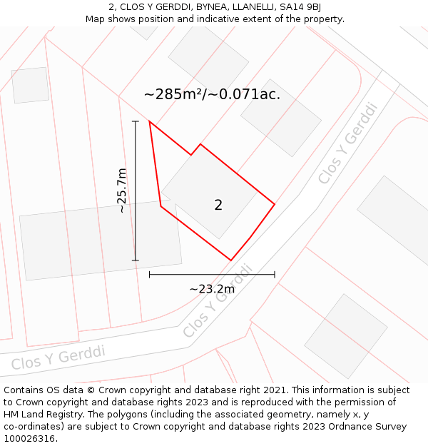 2, CLOS Y GERDDI, BYNEA, LLANELLI, SA14 9BJ: Plot and title map