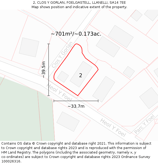 2, CLOS Y GORLAN, FOELGASTELL, LLANELLI, SA14 7EE: Plot and title map