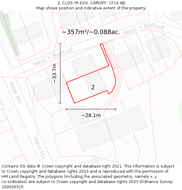 2, CLOS YR EOS, CARDIFF, CF14 9JE: Plot and title map