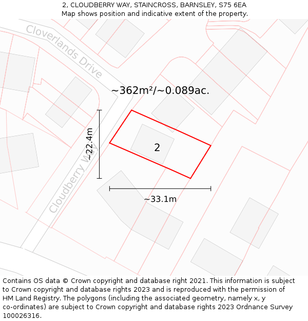 2, CLOUDBERRY WAY, STAINCROSS, BARNSLEY, S75 6EA: Plot and title map