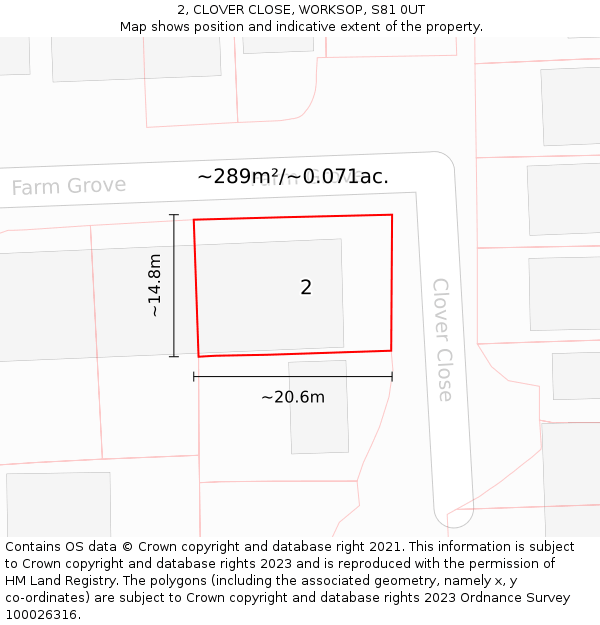 2, CLOVER CLOSE, WORKSOP, S81 0UT: Plot and title map