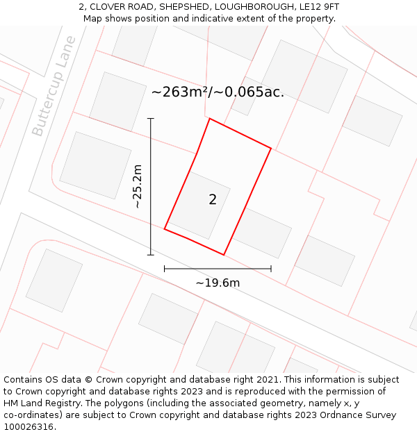 2, CLOVER ROAD, SHEPSHED, LOUGHBOROUGH, LE12 9FT: Plot and title map