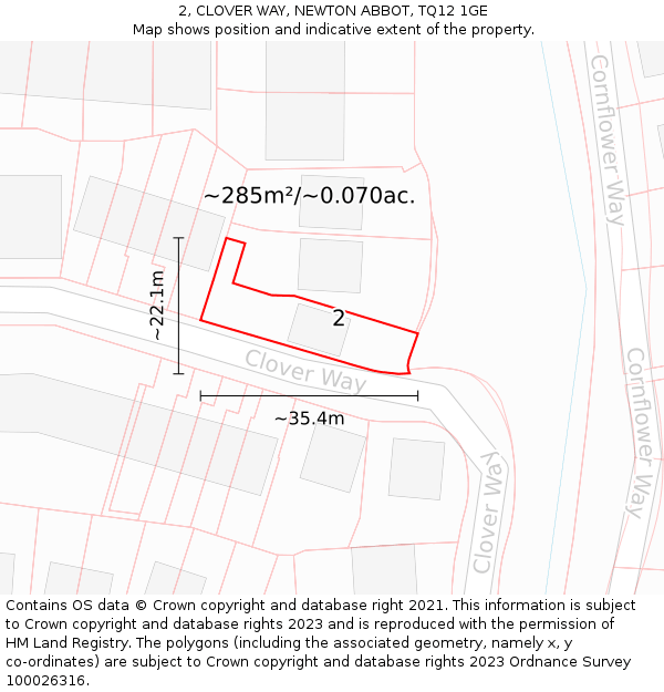 2, CLOVER WAY, NEWTON ABBOT, TQ12 1GE: Plot and title map