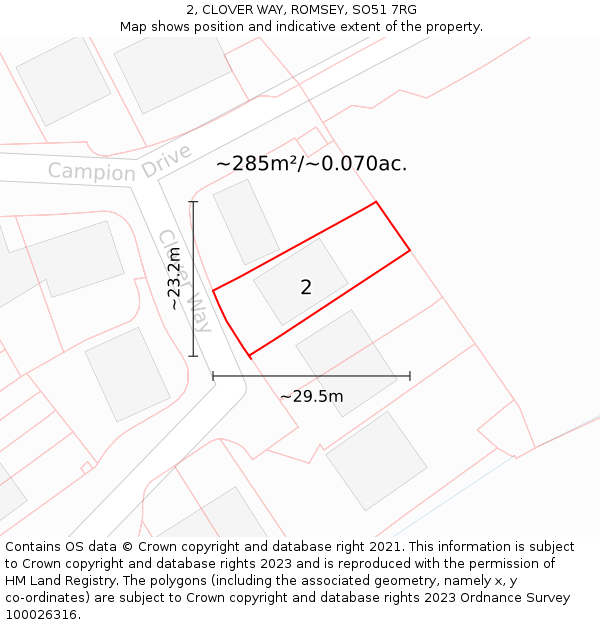 2, CLOVER WAY, ROMSEY, SO51 7RG: Plot and title map