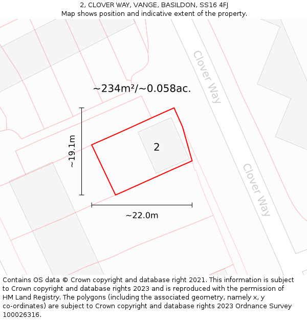 2, CLOVER WAY, VANGE, BASILDON, SS16 4FJ: Plot and title map