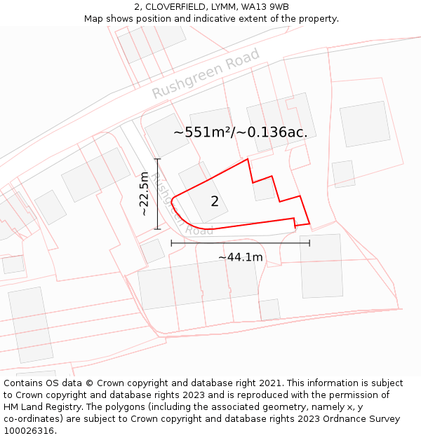 2, CLOVERFIELD, LYMM, WA13 9WB: Plot and title map
