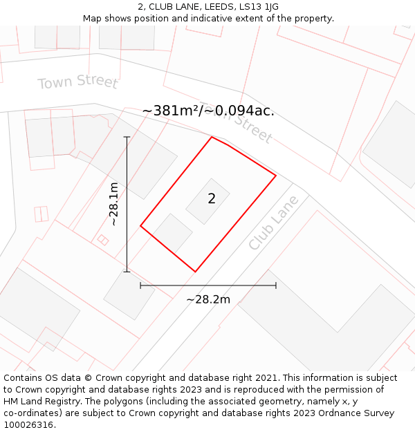 2, CLUB LANE, LEEDS, LS13 1JG: Plot and title map