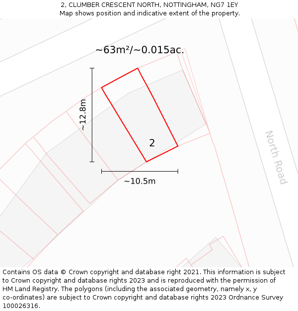 2, CLUMBER CRESCENT NORTH, NOTTINGHAM, NG7 1EY: Plot and title map