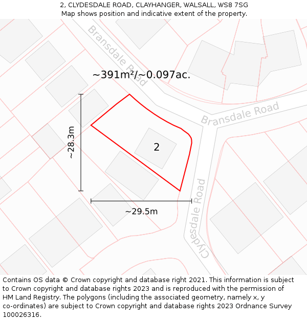 2, CLYDESDALE ROAD, CLAYHANGER, WALSALL, WS8 7SG: Plot and title map