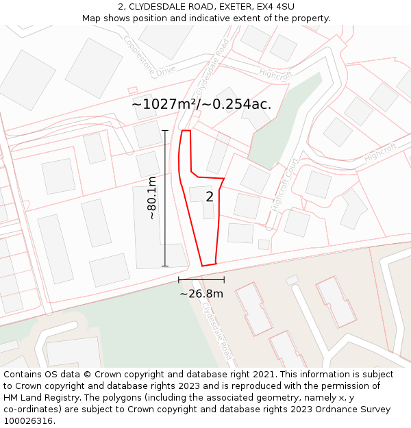 2, CLYDESDALE ROAD, EXETER, EX4 4SU: Plot and title map