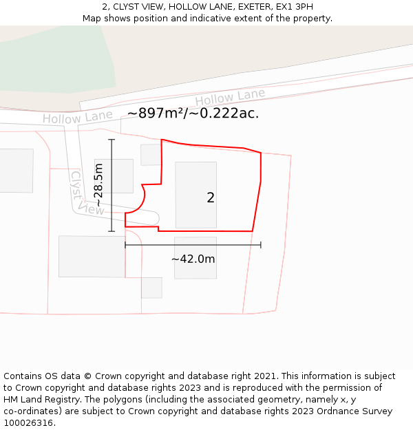 2, CLYST VIEW, HOLLOW LANE, EXETER, EX1 3PH: Plot and title map