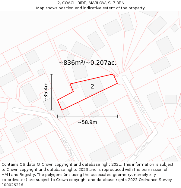 2, COACH RIDE, MARLOW, SL7 3BN: Plot and title map