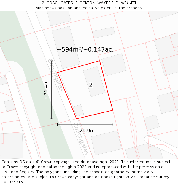 2, COACHGATES, FLOCKTON, WAKEFIELD, WF4 4TT: Plot and title map