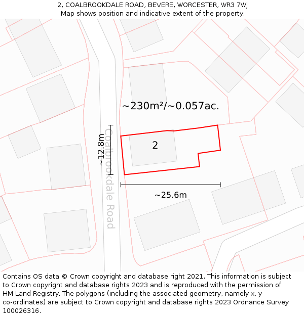 2, COALBROOKDALE ROAD, BEVERE, WORCESTER, WR3 7WJ: Plot and title map