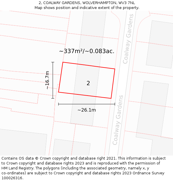2, COALWAY GARDENS, WOLVERHAMPTON, WV3 7NL: Plot and title map