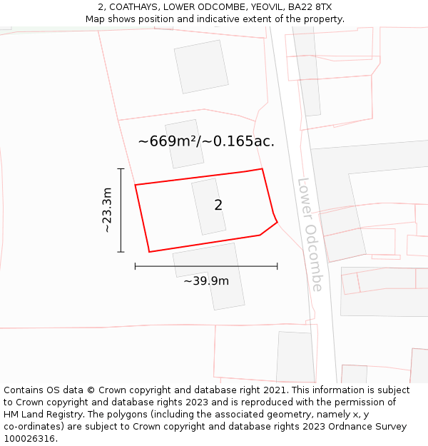 2, COATHAYS, LOWER ODCOMBE, YEOVIL, BA22 8TX: Plot and title map