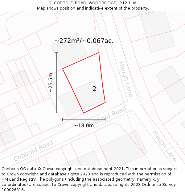 2, COBBOLD ROAD, WOODBRIDGE, IP12 1HA: Plot and title map