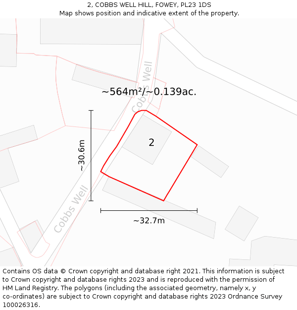 2, COBBS WELL HILL, FOWEY, PL23 1DS: Plot and title map