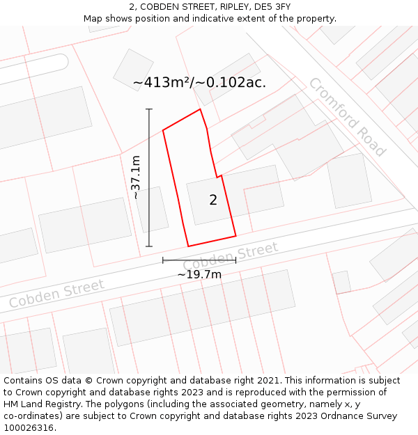 2, COBDEN STREET, RIPLEY, DE5 3FY: Plot and title map
