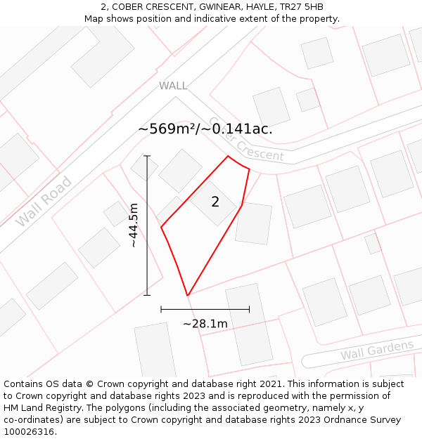 2, COBER CRESCENT, GWINEAR, HAYLE, TR27 5HB: Plot and title map