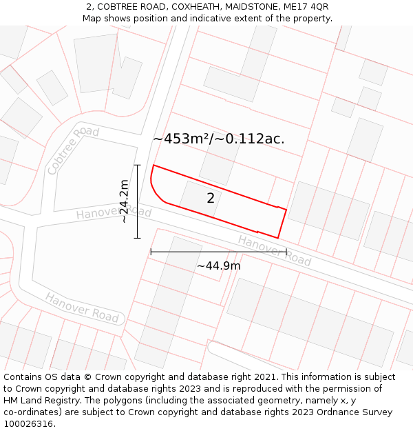 2, COBTREE ROAD, COXHEATH, MAIDSTONE, ME17 4QR: Plot and title map