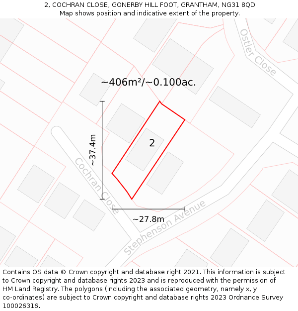 2, COCHRAN CLOSE, GONERBY HILL FOOT, GRANTHAM, NG31 8QD: Plot and title map