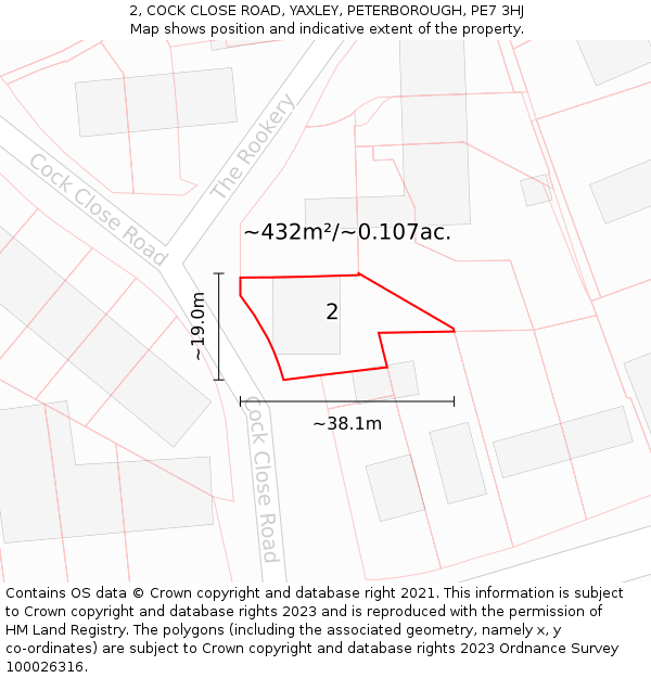 2, COCK CLOSE ROAD, YAXLEY, PETERBOROUGH, PE7 3HJ: Plot and title map