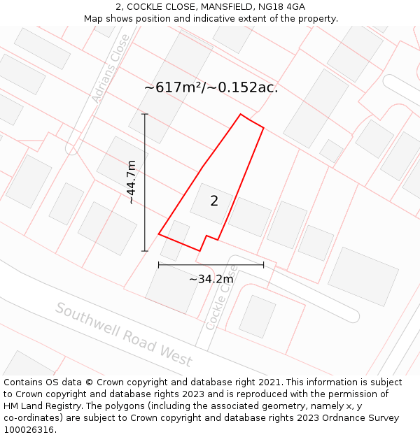 2, COCKLE CLOSE, MANSFIELD, NG18 4GA: Plot and title map