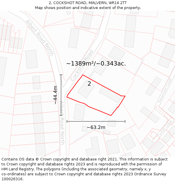 2, COCKSHOT ROAD, MALVERN, WR14 2TT: Plot and title map