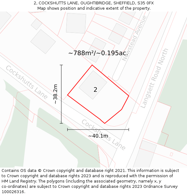 2, COCKSHUTTS LANE, OUGHTIBRIDGE, SHEFFIELD, S35 0FX: Plot and title map